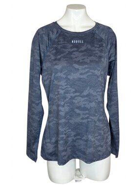 NOBULL Women's Long Sleeve Crew Neck Active Shirt, Blue Camo, Size M